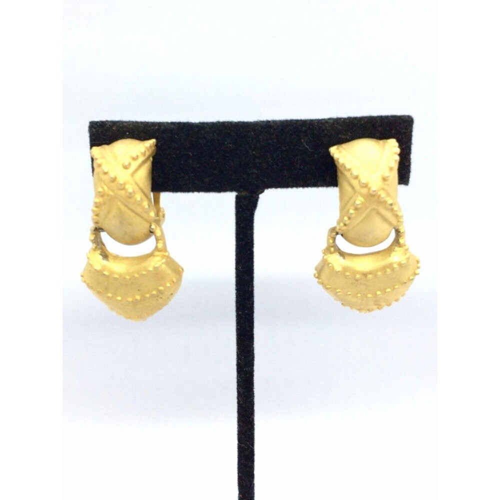 Door Knocker Earrings Vintage Gold Tone Ornate Textured Statement Retro